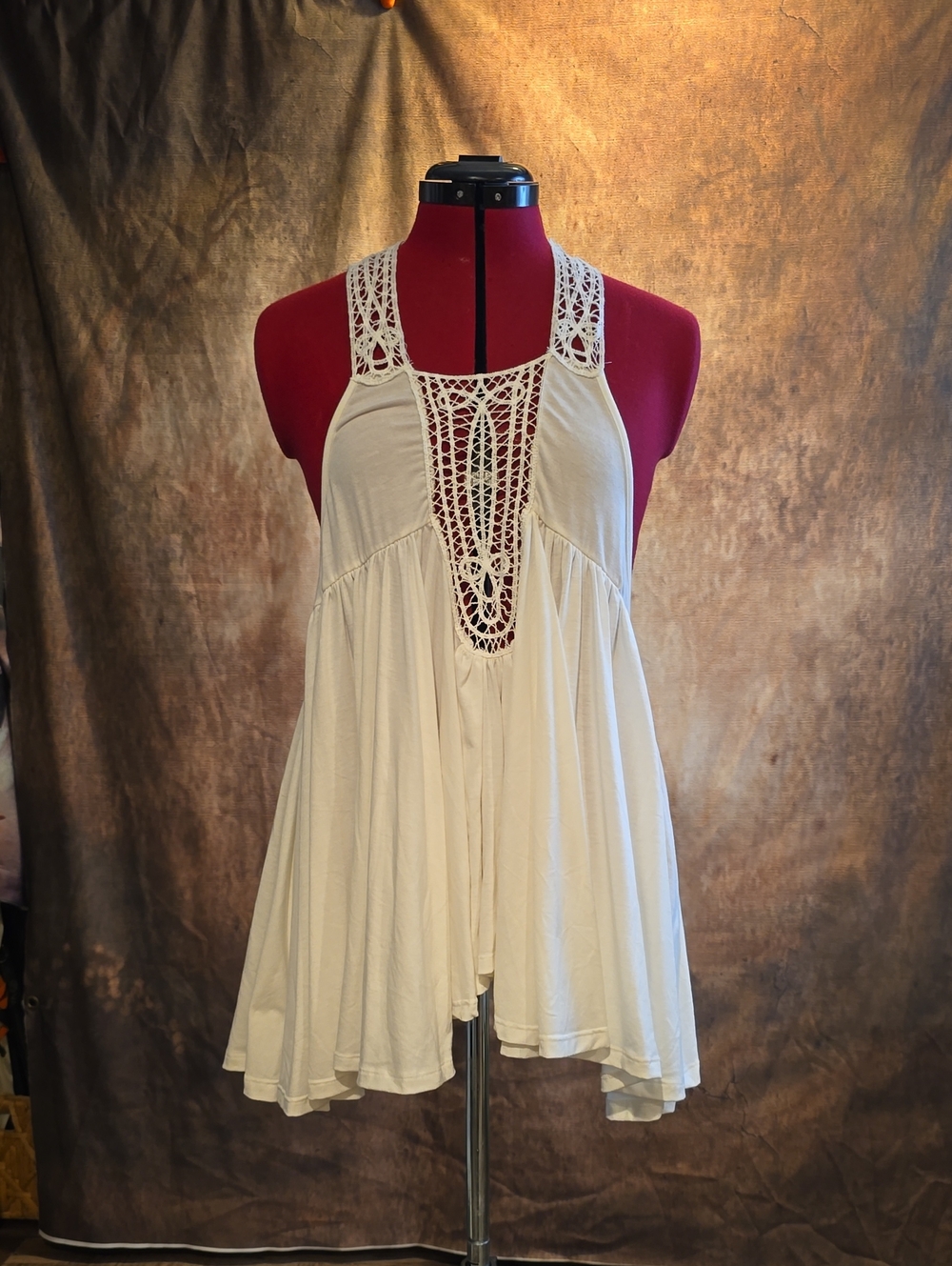 Poof! Cream Crochet Yoke Swing Tank Top